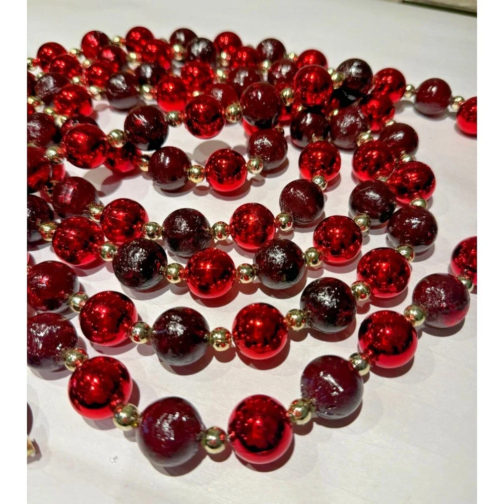 RARE! Vtg 9 Ft Red Burgundy Bead Garland Glass Resin Christmas Valentine Decor